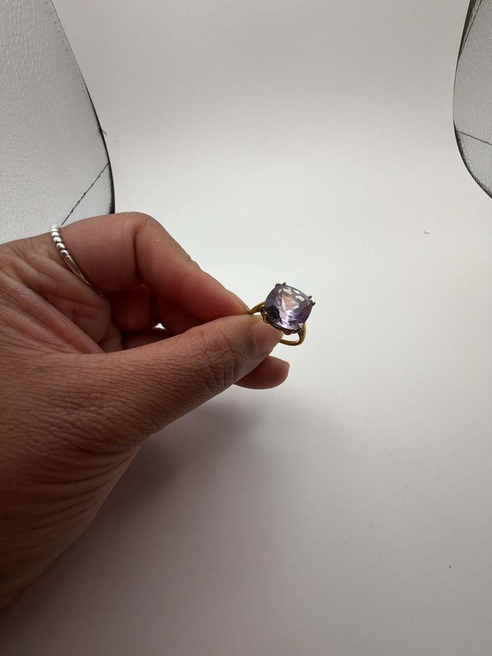 Vintage Gold Tone Cushion Cut Amethyst Color Statement Ring